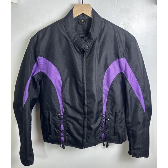 NexGen Motorcycle Jacket Black Purple Waterproof Nylon Zip Out Liner Large - Picture 1 of 16